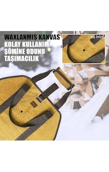 Ağır Hizmet Çantası, Waxed Kanvas, Şömine Odun Çantası, Kamp İçin Yakacak Kütük Taşıma Depolama Çantası, Şömine Odun Sobası Aksesuarları - Sarısı