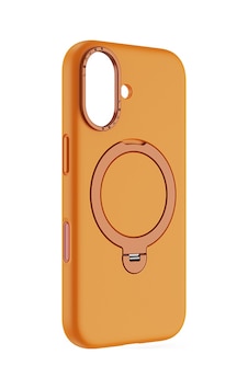 Apple Uyumlu iPhone 17 Kılıf M-safe Şarj Özellikli Metal Standlı Sıvı Silikon Lenyes Ck223 Kapak Turuncu Turuncu