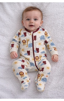 Baby Desenli Fermuarlı Tulum Krem Baby Desenli Fermuarlı Tulum Krem