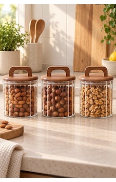 Atbyhome 3'lü Akasya Kulplu Çizgili Cam Erzak Kavanozu 650 Ml - Vakumlu Baharat Ve Kuruyemiş Saklama Kabı Seti Ahşap - Şeffaf Atbyhome 3'lü Akasya Kulplu Çizgili Cam Erzak Kavanozu 650 Ml - Vakumlu Baharat Ve Kuruyemiş Saklama Kabı Seti Ahşap - Şeffaf