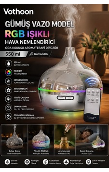 Tcx Gümüş Vazo Model Rgb Işıklı Hava Nemlendirici & Aromaterapi Difüzör 550 Ml Kumandalı Tcx Gümüş Vazo Model Rgb Işıklı Hava Nemlendirici & Aromaterapi Difüzör 550 Ml Kumandalı