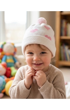 Capps Şapka Ekru - Pembe Kalpli Beyaz Capps Şapka Ekru - Pembe Kalpli Beyaz