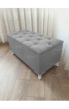 Lüks Sandıklı Kapitoneli Ayakucu Puf Bench 100 Cm Beyaz Ayak Gri Lüks Sandıklı Kapitoneli Ayakucu Puf Bench 100 Cm Beyaz Ayak Gri