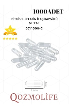 Büyük Boy Şeffaf Bitkisel Jelatin Boş Kapsülü Helal 00"1000mg 1000 Adet Büyük Boy Şeffaf Bitkisel Jelatin Boş Kapsülü Helal 00"1000mg 1000 Adet