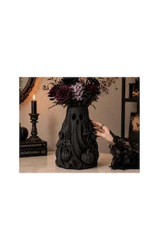 Cadılar Bayramı Hayalet Çiçek Vazosu Siyah Balkabaklı Gotik Dekoratif Vazo Siyah