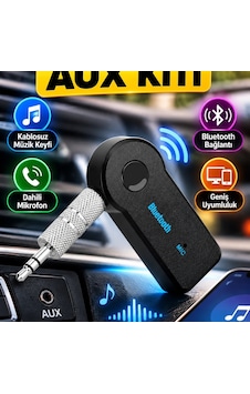 Yeni Nesil Bluetooth Aux Araç Kiti Siyah Dahili Mikrofonlu Kablosuz Müzik Ve Arama Adaptörü Yeni Nesil Bluetooth Aux Araç Kiti Siyah Dahili Mikrofonlu Kablosuz Müzik Ve Arama Adaptörü