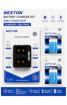 Beston M-7005 2'li Usb 9v Pil Şarj Aleti + Efcell 9v 250mah 2'li Şarjlı Pil Seti