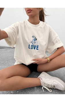 DefyModa Unisex Bisiklet Yaka Baskılı Oversize T-shirt - Beyaz DefyModa Unisex Bisiklet Yaka Baskılı Oversize T-shirt - Beyaz