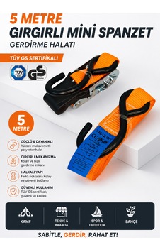 5 Metre Halkalı Gırgırlı Cırcırlı Mini Spanzet Gerdirme Halatı Tüv Gs Sertifikalı