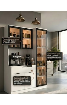 Dream Premium Kahve İstasyonu - Kahve Köşesi Ve Mutfak Ünitesi - Beyaz Füme Temperli Camlı Led Modül Beyaz Dream Premium Kahve İstasyonu - Kahve Köşesi Ve Mutfak Ünitesi - Beyaz Füme Temperli Camlı Led Modül Beyaz