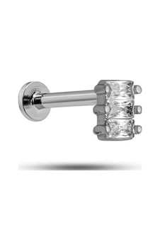 925 Ayar Gümüş Rodyumlu Minimal Üç Baget Taşlı Tragus Piercing Küpe Gümüş 925 Ayar Gümüş Rodyumlu Minimal Üç Baget Taşlı Tragus Piercing Küpe Gümüş