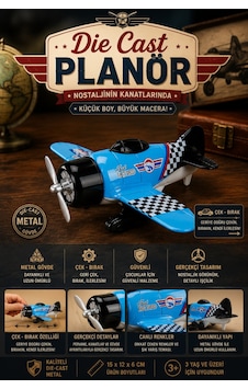 Die-cast Metal Çek Bırak Oyuncak Savaş Uçağı 15 Cm Mavi