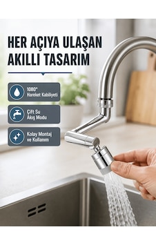 2 Modlu 1080 Dönebilen Musluk Başlığı Esnek 3 Eklemli Hareketli Tasarım Altın