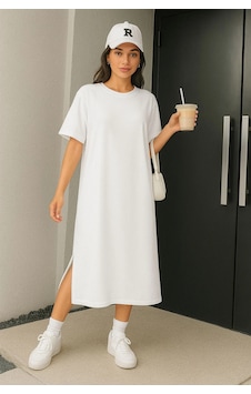 Bigümex Kadın Süprem Kumaş Uzun Oversize Kalıp Yırtmaçlı Elbise Renkli Bigümex Kadın Süprem Kumaş Uzun Oversize Kalıp Yırtmaçlı Elbise Renkli