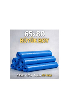 Büyük Boy Mavi Çöp Poşeti 65 80 Cm 5 Rulo Toplam 50 Adet