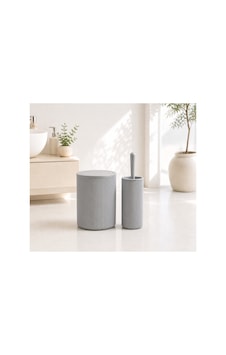 Modern Çizgili Banyo Çöp Kovası 6,25 Litre & Tuvalet Fırçası Seti İkili Set, Dayanıklı Plastik Gri Modern Çizgili Banyo Çöp Kovası 6,25 Litre & Tuvalet Fırçası Seti İkili Set, Dayanıklı Plastik Gri