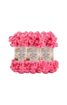 Puffy 3 Lü Paket El Örgü İpi - Şişsiz 100g X 3 Adet Renk No: 377 - Canlı Pembe