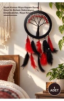 1 Adet Hayat Ağacı Dream Catcher Siyah Kırmızı Rüya Kapanı Duvar Süsü Ve Bohem Dekorasyon, Dreamcatcher, Rüya I