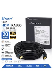 Dtech Dt-h010 20 Metre Hdmı Kablo 4k 2k 1080p 19+1 Saf Bakır High Speed Görüntü Ve Ses Kablosu