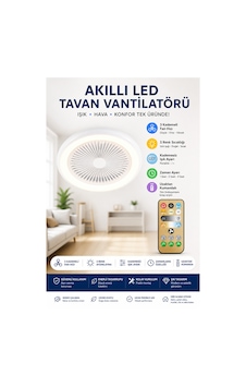 Akıllı Led Tavan Vantilatörü Uzaktan Kumandalı 3 Kademeli Fan & 3 Renk Işık Ve Zaman Ayarlı Modern Lamba