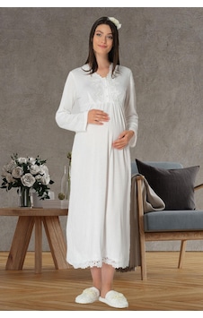 Mecit Pijama Mecit 1512 Ekru Hamile Lohusa Gecelik