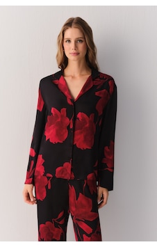 Suwen Seductive Satin Gömlek St60116281021 Gül Desenli