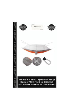 Premium Yazlık Taşınabilir Bahçe Hamak 7410 Fileli Ve Cibinlikli Pro Hamak 190x70cm Turuncu-gri Standart