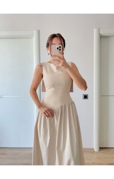 Veraura Lifestyle Arkası Kanatlı Uzun Elbise- Bej Veraura Lifestyle Arkası Kanatlı Uzun Elbise- Bej
