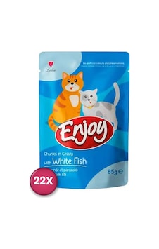 Enjoy Pouch Sos İçinde Et Parçacıklı Beyaz Balıklı Yetişkin Kedi Konservesi 85 Gr X 22 Adet Enjoy Pouch Sos İçinde Et Parçacıklı Beyaz Balıklı Yetişkin Kedi Konservesi 85 Gr X 22 Adet
