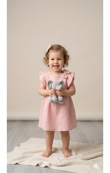 Cocosiss Kız Bebek Bandanalı Pamuk Elbise Ccs-2656 Pembe Cocosiss Kız Bebek Bandanalı Pamuk Elbise Ccs-2656 Pembe