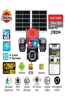 O-kam Ok-337 Premium 4g 12mp Sim Kartlı 2xsolar Panelli Çakarlı 4 Kameralı 1 Ptz Akıllı Kamera + 128gb Sd Kart O-kam Ok-337 Premium 4g 12mp Sim Kartlı 2xsolar Panelli Çakarlı 4 Kameralı 1 Ptz Akıllı Kamera + 128gb Sd Kart