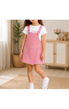 Candar Keten Salopet Şort Etek Çocuk Takımı 3/7 Yaş Pembe Candar Keten Salopet Şort Etek Çocuk Takımı 3/7 Yaş Pembe