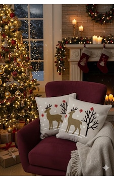 Yılbaşı Noel Temalı Geyikli Punch İşlemeli Dekoratif 2'li Kırlent Kılıfı Çok Renkli Yılbaşı Noel Temalı Geyikli Punch İşlemeli Dekoratif 2'li Kırlent Kılıfı Çok Renkli