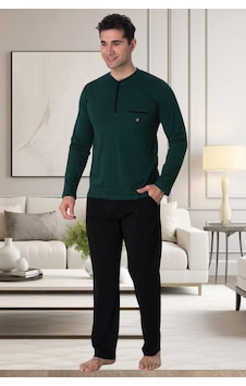 Mecit Pijama Mecit 2904 Erkek Yeşil Yüzde Yüz Pamuk Büyük Beden Pijama Takımı 001