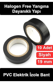 İzolebant Siyah Elektrik İzole Bant 10'lu Paket 19mm 10yard 0.13mm Pvc Halogen Free Yangına Dayanık İzolebant Siyah Elektrik İzole Bant 10'lu Paket 19mm 10yard 0.13mm Pvc Halogen Free Yangına Dayanık
