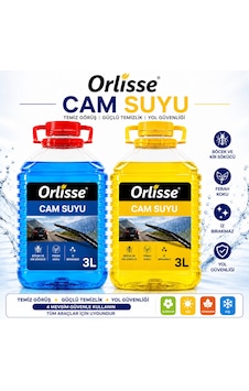 Orlisse Cam Suyu 3 Lt Mavi + Sarı Ferah Kokulu Oto Cam Yıkama Sıvısı Böcek Ve Kir Çözücü