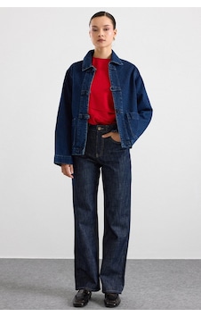 Olcay Birit Kapamalı Denim Ceket Koyu Mavi 8297 Olcay Birit Kapamalı Denim Ceket Koyu Mavi 8297