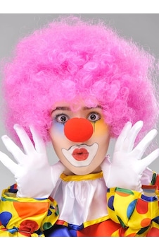Pembe Renk Kıvırcık Afro Bonus Peruk Takma Saç Ve Kırmızı Burun Seti Çok Renkli Pembe Renk Kıvırcık Afro Bonus Peruk Takma Saç Ve Kırmızı Burun Seti Çok Renkli
