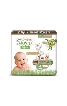 Baby Turco Doğadan Bebek Bezi 4 Numara Maxi 2 Aylık Fırsat Paketi 300 Adet Baby Turco Doğadan Bebek Bezi 4 Numara Maxi 2 Aylık Fırsat Paketi 300 Adet