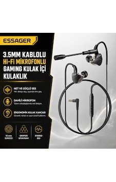 Essager G62 Gaming Kulak İçi Oyuncu Kulaklığı Mikrofonlu Hi-fi Stereo 10mm Grafen Sürücü 3.5mm Jack Universal Gardentidy 3000