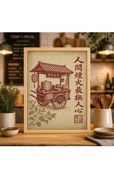 Antika Dim Sum Arabası Linol Baskı Doğu Asya Pazarı Duvar Dekoru Antika Dim Sum Arabası Linol Baskı Doğu Asya Pazarı Duvar Dekoru