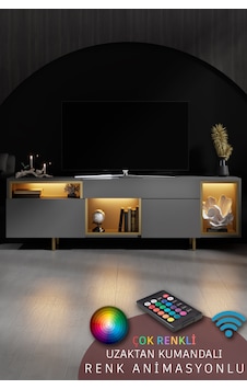 Norm Gold Demir Ayaklı Rgb Led Işık Sistemli Antrasit Tv Ünitesi Tv Sehpası Antrasit - Altın Norm Gold Demir Ayaklı Rgb Led Işık Sistemli Antrasit Tv Ünitesi Tv Sehpası Antrasit - Altın