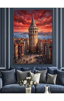 Kızıl Gökyüzünde Heybetli Galata Kulesi Dekoratif Kanvas - Mdf Ahşap Tablo Kızıl Gökyüzünde Heybetli Galata Kulesi Dekoratif Kanvas - Mdf Ahşap Tablo