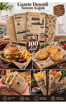 100 Adet Kendinden Desenli Yağlı Kağıt 100 Adet Vintage Gazete Desen Sunum Kağıdı Kahverengi 100 Adet Kendinden Desenli Yağlı Kağıt 100 Adet Vintage Gazete Desen Sunum Kağıdı Kahverengi