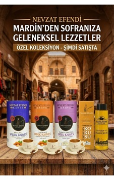 Nevzat Efendi 4 Lü Set: Spesiyal + Damla Sakızlı + Bademli Dibek Kahveleri & Mardin Kolonyası Diğer Nevzat Efendi 4 Lü Set: Spesiyal + Damla Sakızlı + Bademli Dibek Kahveleri & Mardin Kolonyası Diğer