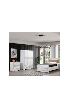 Papatya Genç Odası - 3 Kapılı Dolap, Bazalı Karyola, Şifonyer - 120x200, Beyaz Papatya Genç Odası - 3 Kapılı Dolap, Bazalı Karyola, Şifonyer - 120x200, Beyaz