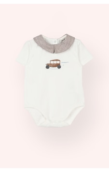 Panço Erkek Bebek Yakalı Araba Baskılı Kısa Kollu Ekru Body Krem Panço Erkek Bebek Yakalı Araba Baskılı Kısa Kollu Ekru Body Krem