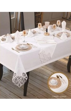 Taç Keten Yemek Takımı Masa Seti 12 Kişilik 26 Parça Supla Runner Set Krem-krem Taç Keten Yemek Takımı Masa Seti 12 Kişilik 26 Parça Supla Runner Set Krem-krem