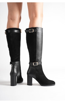 Analin Shoes Kadın Hakiki Deri Ve Süet Detaylı Çift Kemer Tokalı Topuklu Çizme Siyah Analin Shoes Kadın Hakiki Deri Ve Süet Detaylı Çift Kemer Tokalı Topuklu Çizme Siyah