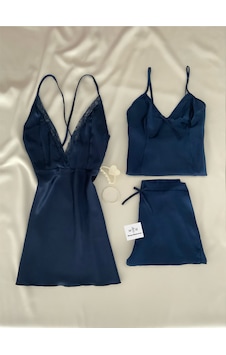 Mh Moony Homewears 3'lü Saten Lacivert Aşkı Gecelik Pijama Seti Lacivert Mh Moony Homewears 3'lü Saten Lacivert Aşkı Gecelik Pijama Seti Lacivert